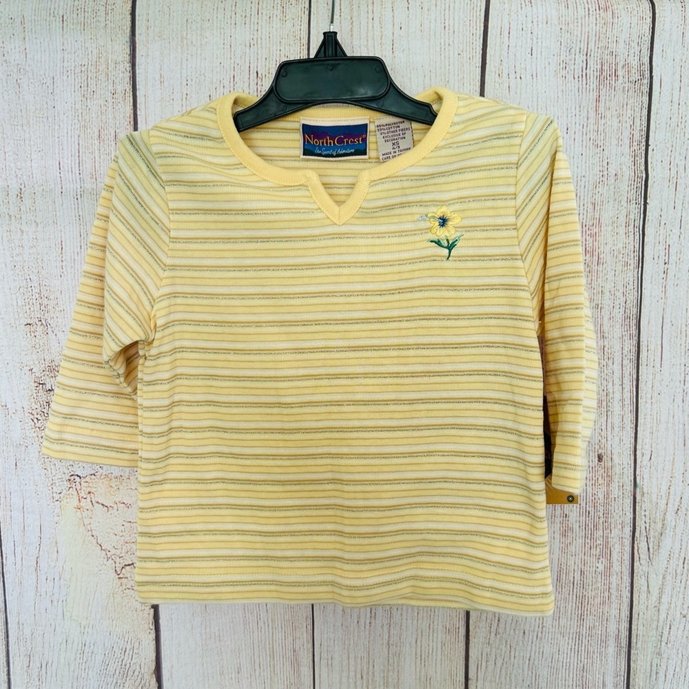 NorthCrest Kid’s Vintage Yellow Striped Split Neck Long Sleeve Sz XS (4/5)